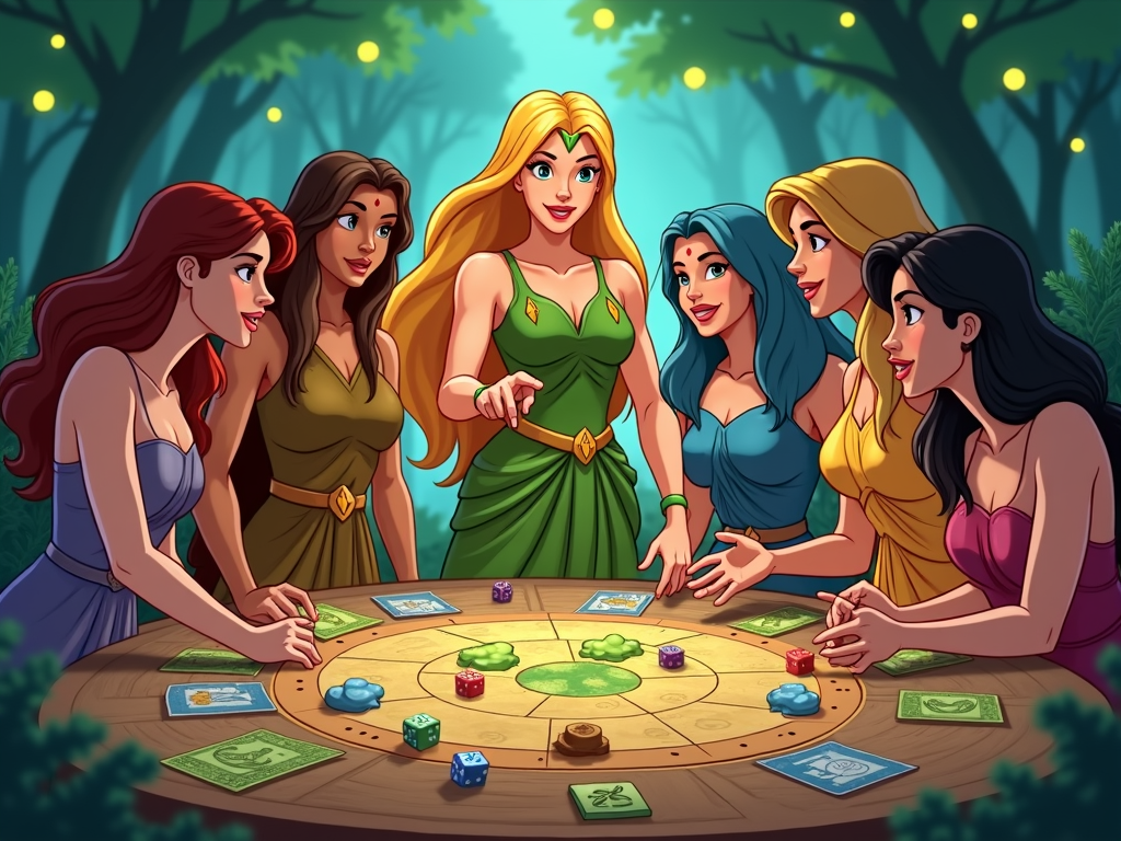 A cooperative board game where players take on the roles of Artemis and her huntresses, working together to defend sacred places from mythological threats, utilizing dice rolls, tactical movement, and unique hunter abilities.