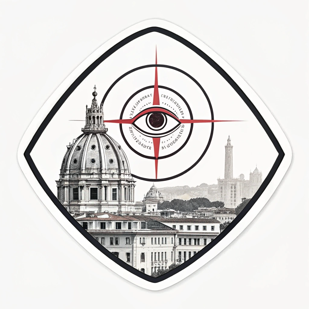 Minimalist design: A stark, geometric eye shape (e.g., an almond shape with a circle inside) with a single, sharp light glint. The 'surveillance' aspect could be hinted at by subtle crosshair lines within the pupil.