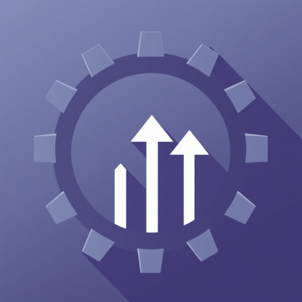A minimalist gear icon where the teeth are stylized as subtle upward arrows, symbolizing growth achieved through the 'grind'.