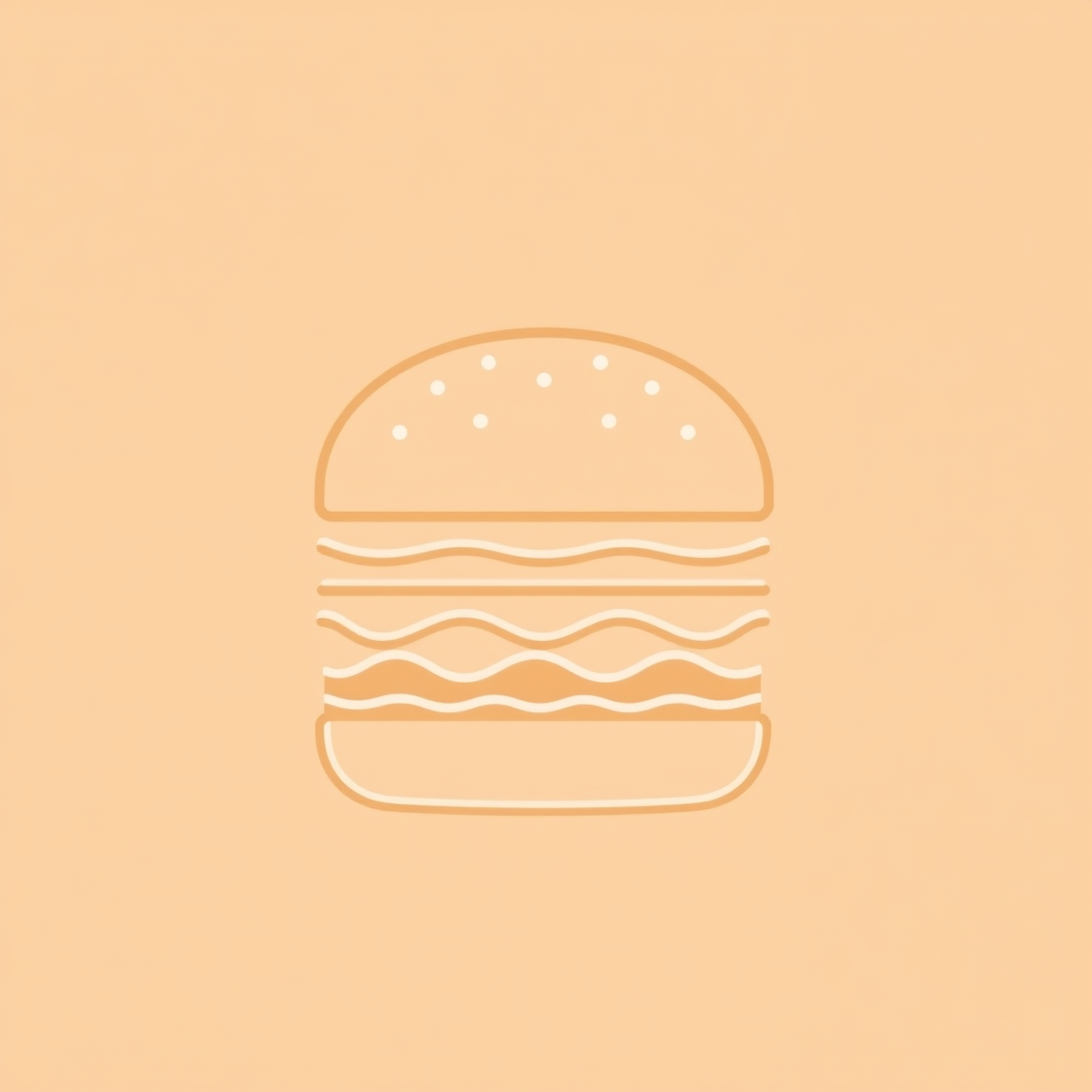 A simple, single-line drawing of a hamburger. The lines would be clean and unbroken, creating the outline of the bun, patty, and toppings. The style should be minimalist and modern, focusing on clarity and recognizability. This icon could be easily scaled and used in various contexts, from app icons to menu designs.