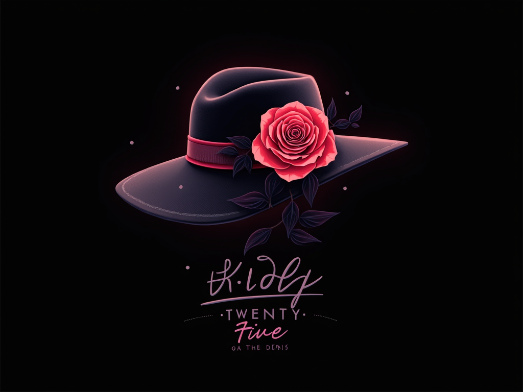 Modern Rose & Hat Fusion: A contemporary T-shirt design with an abstract or geometric Derby hat silhouette creatively intertwined with a stylized rose silhouette. Text 'KD 2025' or 'Derby Twenty-Five' for a modern vibe.