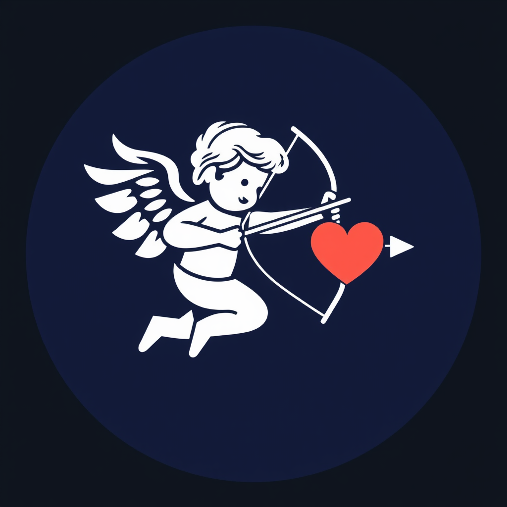 A cupid icon with a bow and arrow, aiming at a heart.