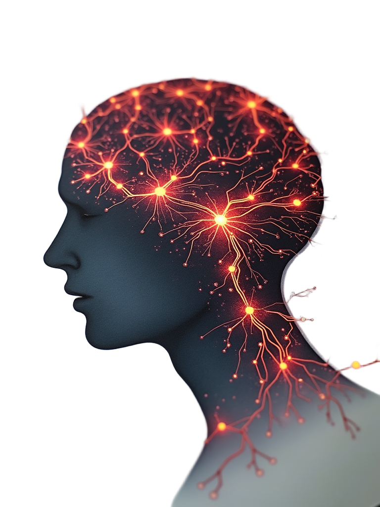 A human brain silhouette composed of glowing circuit board pathways and shining nodes, representing synapses, with data streams flowing between them.