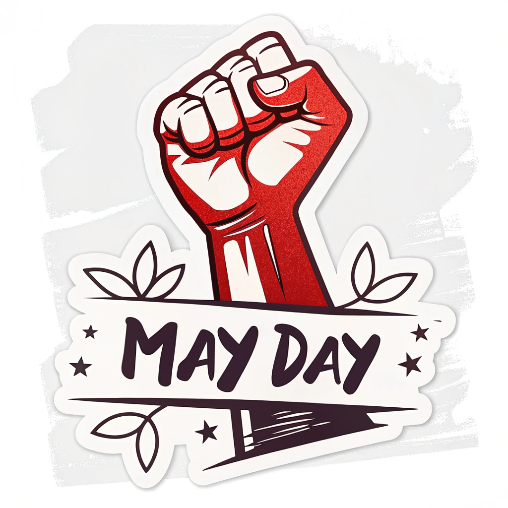 Translate to English: May Day Protest Stickers - Raised Fist Symbolism Stickers