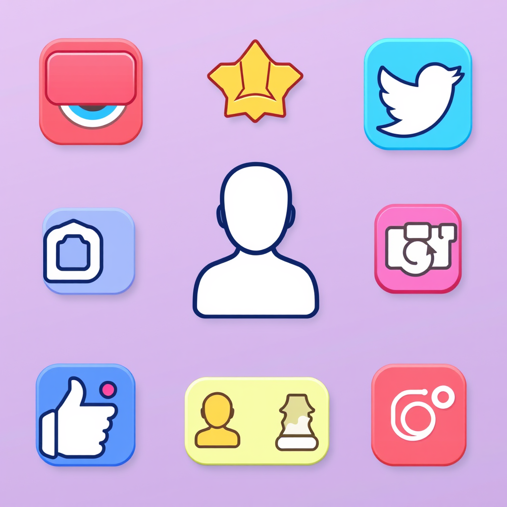 User request (English): Augmented Reality Social Media Icons - Gamified AR Achievement & Interaction Icons