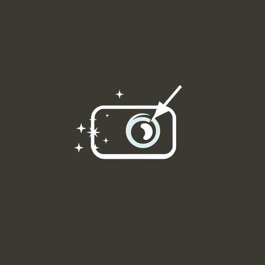 Sub Design Idea 3: Emergent Magic Effect - An icon combining a familiar element (like a face outline for face filters or a generic camera icon) with an emergent magical graphic. For example, a face outline from which sparkles emanate, or a camera lens where a tiny magic wand appears to be lightly tapping or drawing an effect, symbolizing filter application.