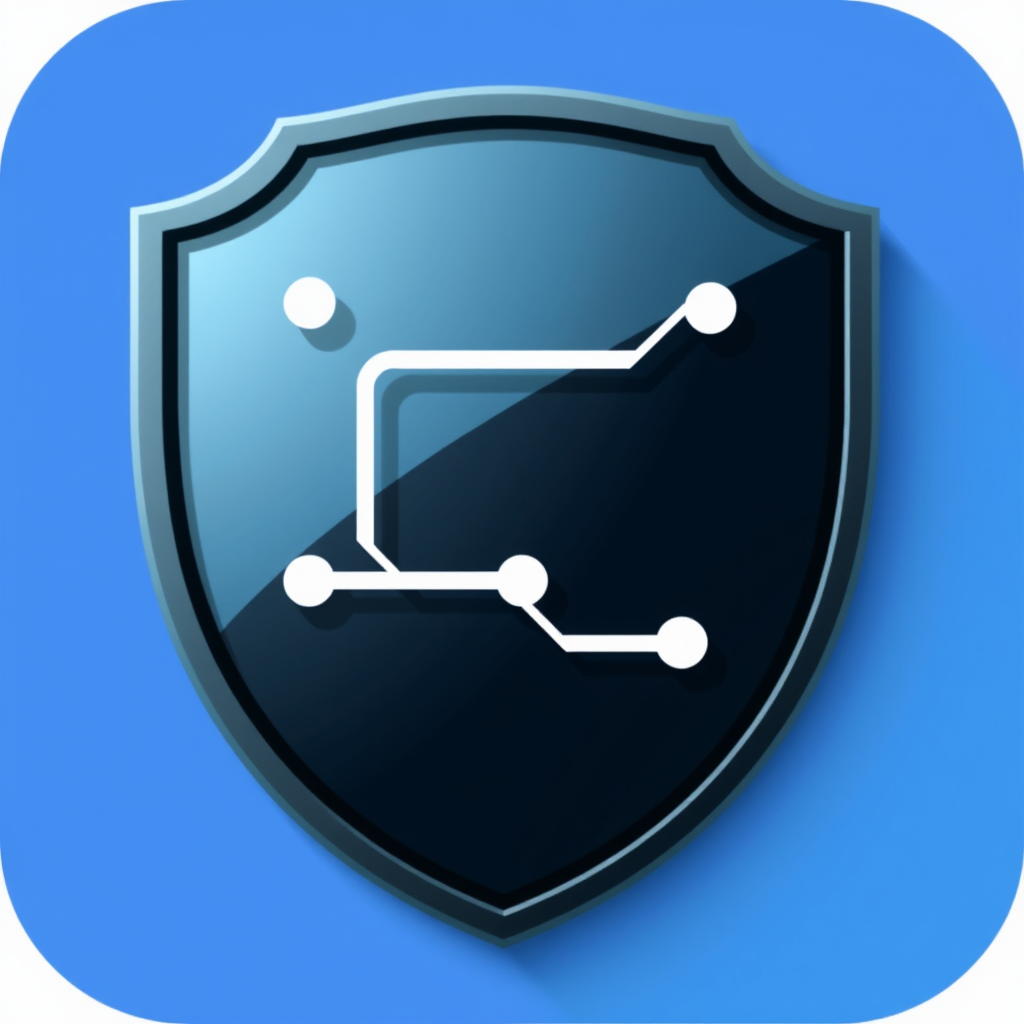 A classic, flat shield shape with two or three thin, straight lines (horizontal, vertical, or diagonal) representing simplified circuit paths or data flow cleanly overlaid or inset on its surface.