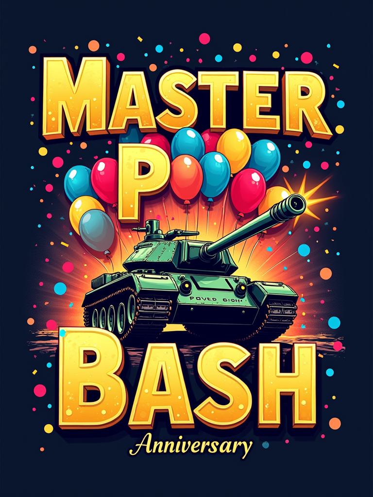 Translate to English: The text 'Master P Birthday Bash T-Shirt Designs - Golden Tank Anniversary Bash' is already in English.