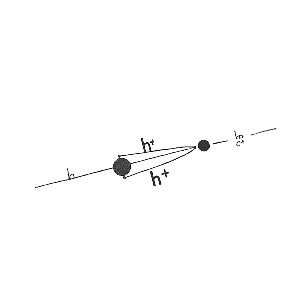 Sub-design 5: A minimalist representation of a quantum leap: two distinct energy levels depicted as horizontal lines, with a particle (electron) shown transitioning between them. The energy difference or the transition arrow could be labeled or formed by 'h' or 'hν'.