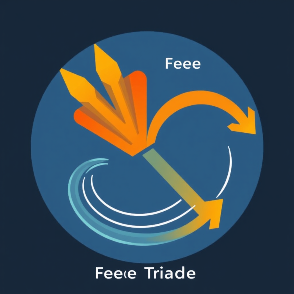 Sub-design 5: Abstract Flow - Restricted vs. Unrestricted. Protectionism: A set of lines or arrows attempting to pass through a constricted point or filter. Free Trade: Lines or arrows flowing smoothly and openly, perhaps in a circular, continuous motion.