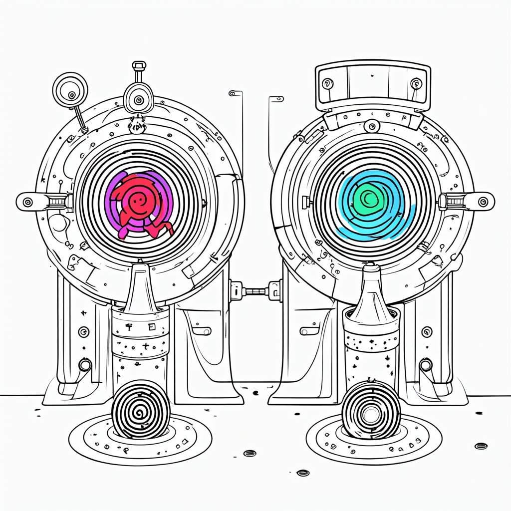 Design pages where quantum gates (e.g., Hadamard, CNOT) are depicted as fantastical machines or portals. Kids can color the qubit before and after it passes through the gate, showing its transformation.