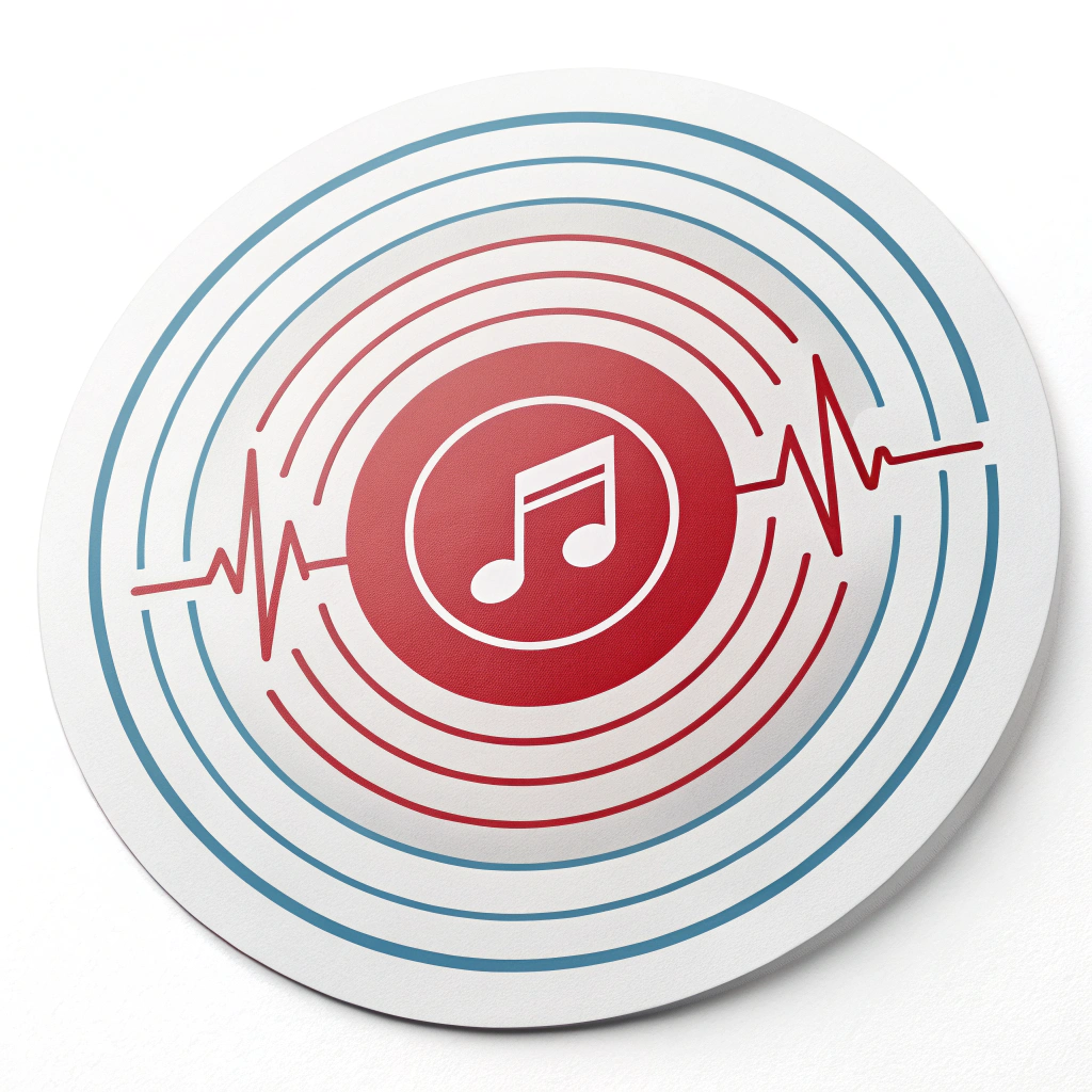 Sound Beat Pulse Sticker: A circular sticker with concentric rings (static or animated) implying a pulsing beat, with a central musical note or play icon for trending sounds.