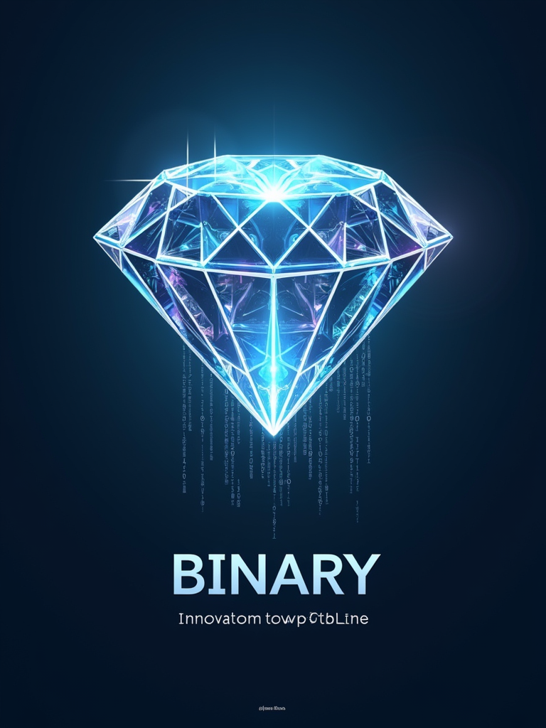 Binary code (0s and 1s) visually transitioning or morphing into a shining diamond or multifaceted gemstone, symbolizing 'brilliant'. Tagline included.