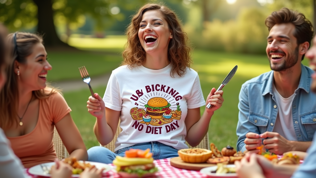 Translated Text: International No Diet Day T-Shirt Designs - International No Diet Day: Official Foodie Uniform