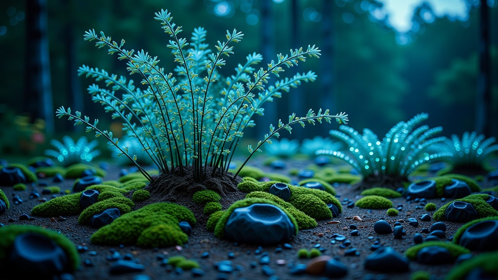 Organic Algorithms: Visualizing AI algorithms as living, evolving organic structures (e.g., neural networks resembling bioluminescent flora or intricate root systems) that visibly generate, alter, or consume parts of a realistic scene, integrating AI as an almost natural force.