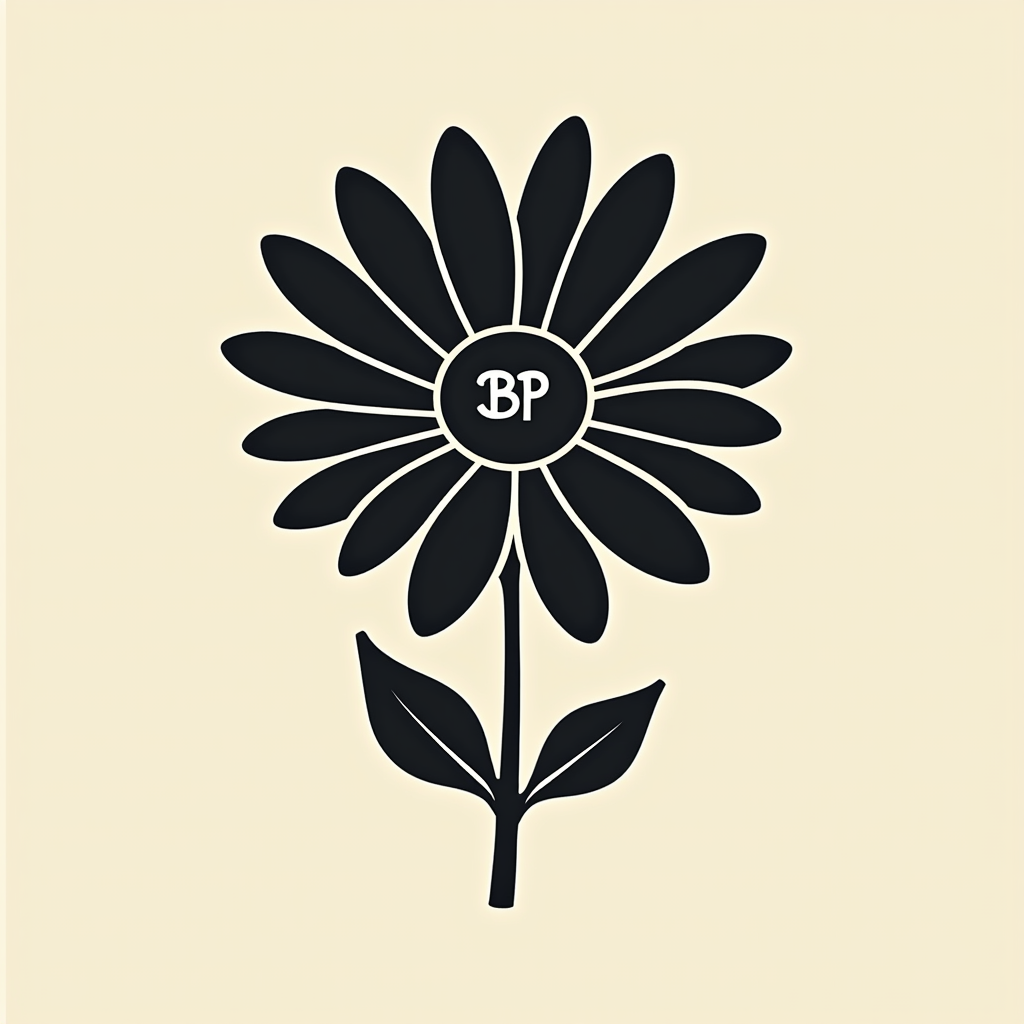 Simple Icon Idea: A minimalist daisy silhouette. Each petal is represented by a simplified, bold sound wave. The very center of the daisy subtly incorporates a stylized 'BP' monogram (for Basspod).