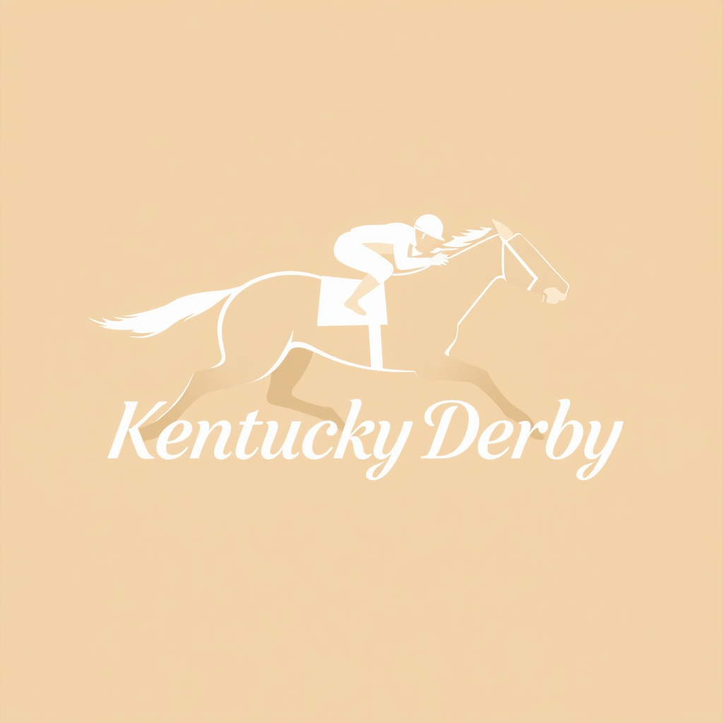 Simple Logo Idea: A sleek, forward-leaning silhouette of a racehorse and jockey in mid-stride, accentuated by dynamic speed lines or a subtle blur effect. A single, elegantly stylized rose is subtly integrated, perhaps near the distinctive 'Kentucky Derby' lettering, which features a modern, clean font, possibly italicized for a hint of motion and prestige.