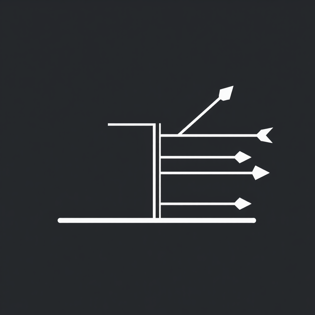 A minimalist design showcasing a thick, unwavering vertical line (the firewall) effectively blocking or deflecting several incoming pointed arrows (threats) from one side.