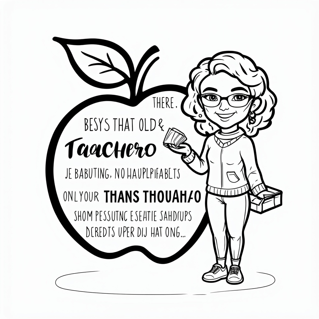 English Translation: Teacher Appreciation Coloring Book Pages - Inspirational Quote on Apple Outline