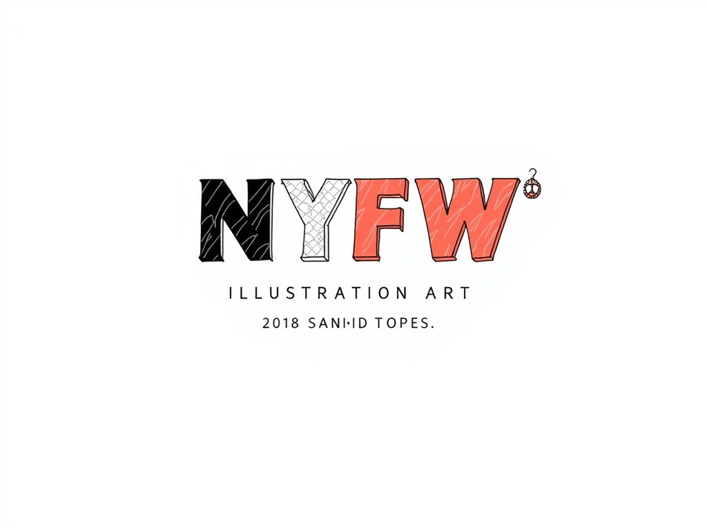 Simple Logo Idea: NYFW Textural Logotype: A logo for 'NYFW Illustration Art' where the letters 'NYFW' are rendered with incorporated illustrative textures (e.g., 'N' with knit, 'F' with silk), or a clean logotype accompanied by a small, iconic sketch of a distinct accessory (e.g., a glove, earring).