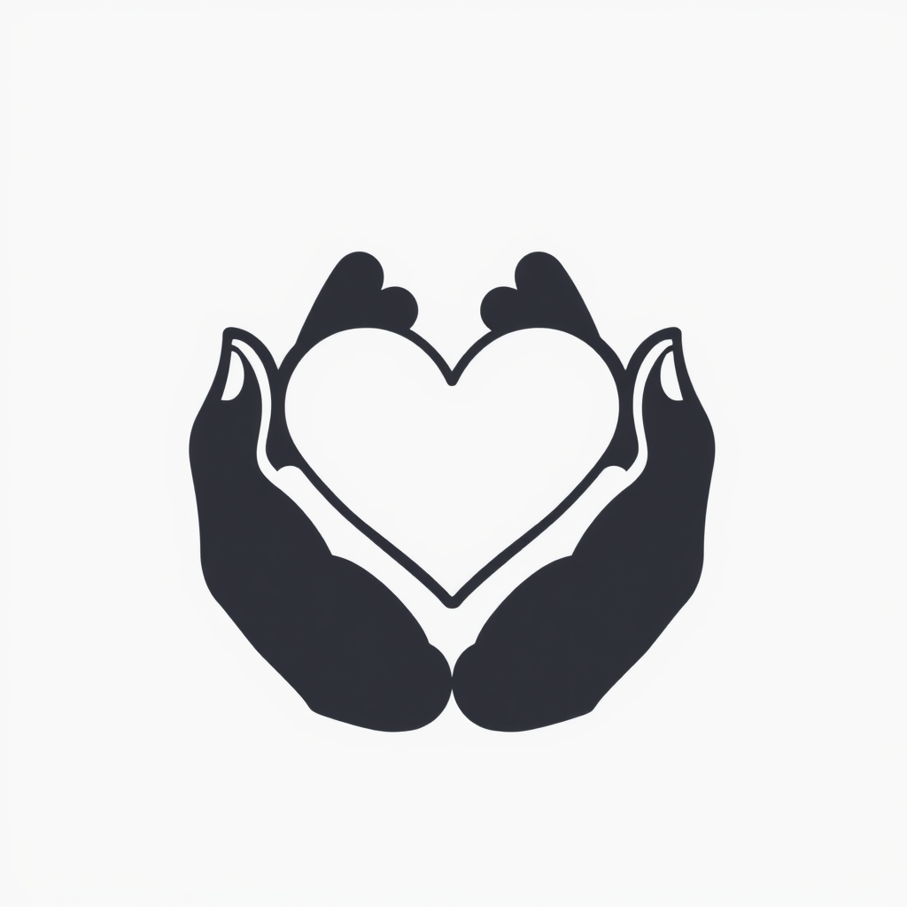 Two hands gently cradling a heart shape, symbolizing love and care.