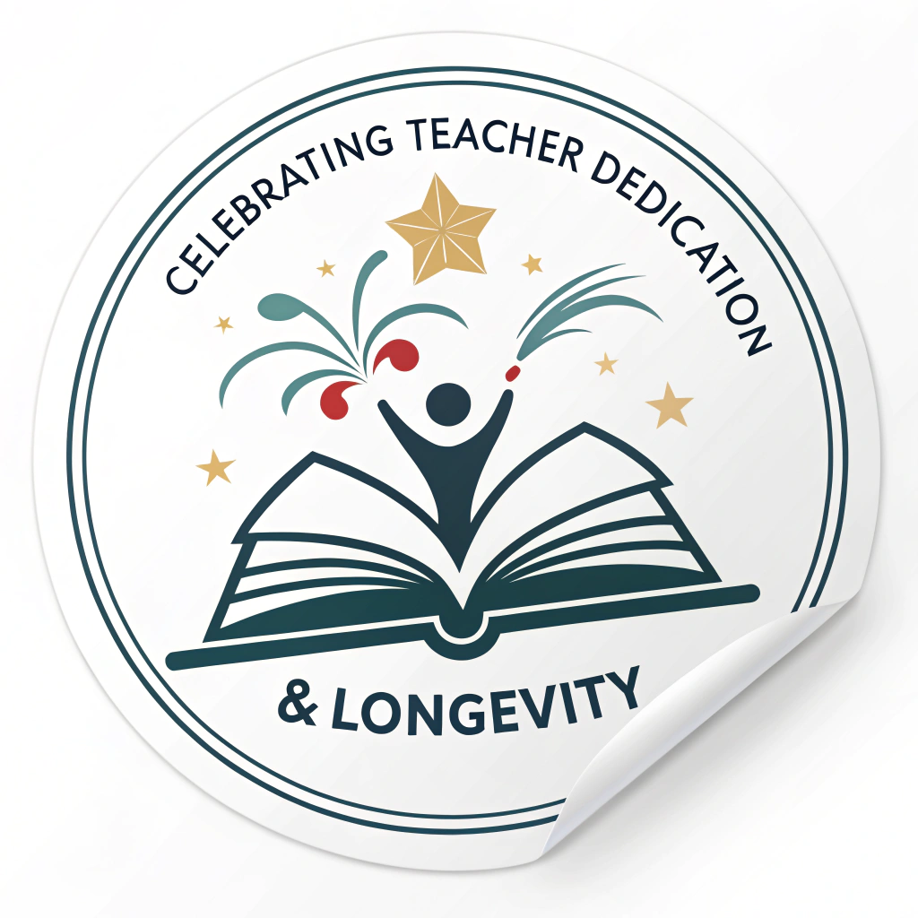 Simple Logo Idea (for a Teacher Longevity Initiative, to be used on stickers): A stylized open book with a small, radiant star above it, encircled by the words 'Celebrating Teacher Dedication & Longevity'.