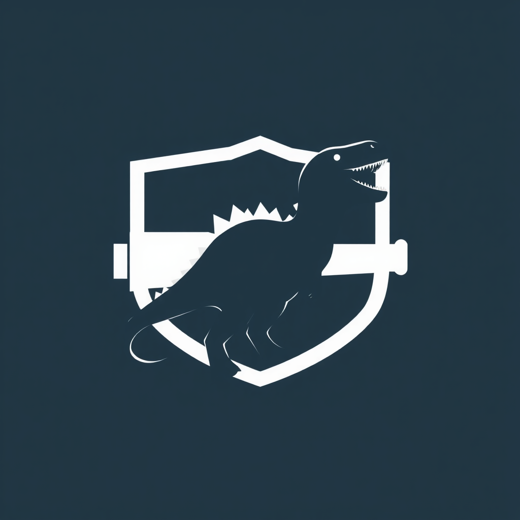 Sub-Design Idea 2: A modern, minimalist crest where the silhouette of Goonersaurus (perhaps just the head and neck, or a roaring profile) is subtly integrated into the negative space of the cannon or the shield outline itself.