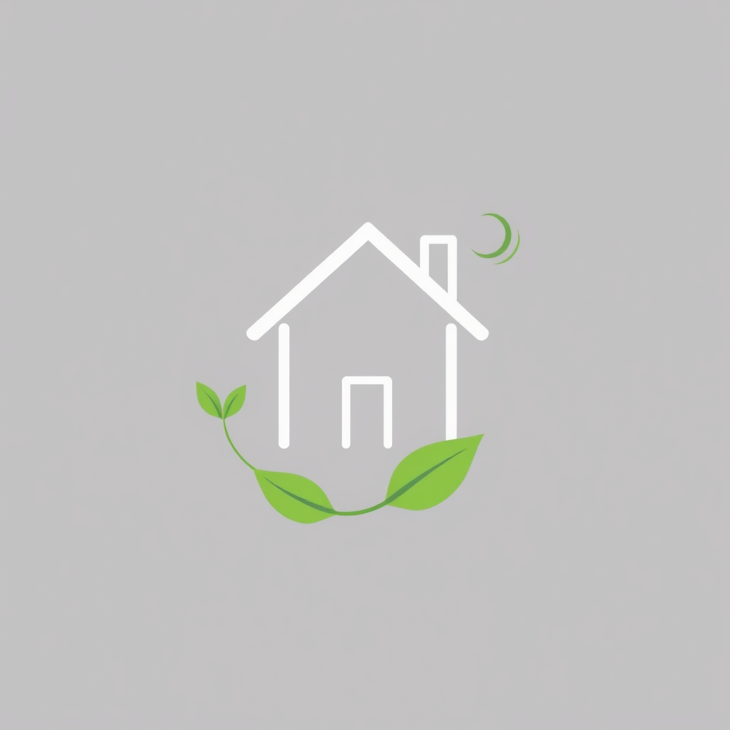 A circular logo with a minimalist house inside, the circle formed by a stylized green vine or an arrow indicating a cycle (sustainability). The simplicity conveys affordability.