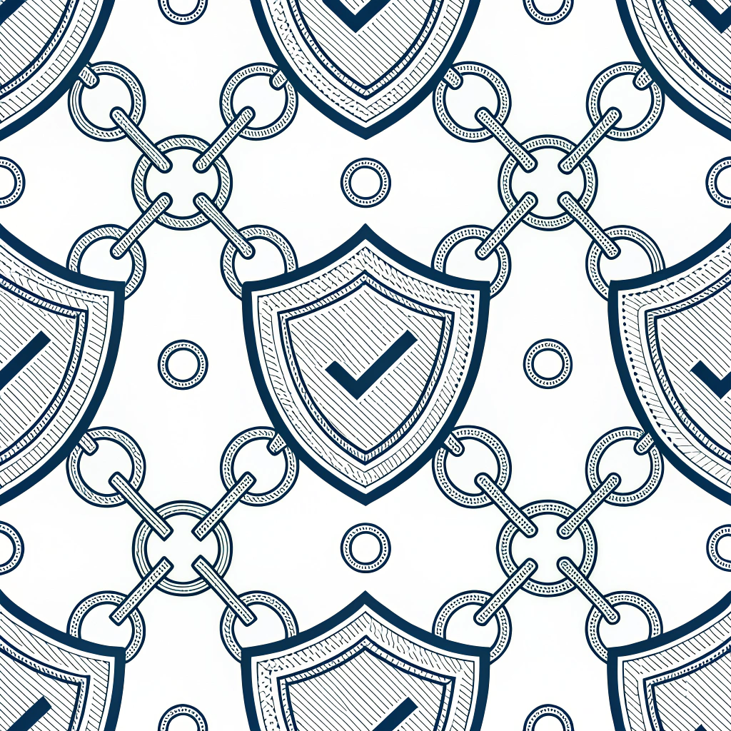 Icon Concept for Secure Authentication Patterns: A stylized shield emblem that subtly incorporates interconnected links or a verified checkmark, symbolizing linked security and verified access patterns.
