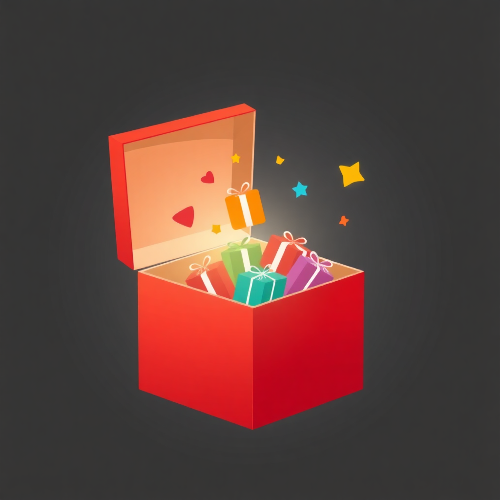 An icon showing an open gift box with smaller colorful boxes popping out, symbolizing the variety of items in the gift shop.