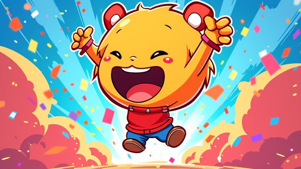 A design centered on a single, highly expressive, and iconic chibi mascot character from the 'Chibi Con Lineup.' The character is captured mid-action (e.g., jumping, cheering), encapsulating the 'Big Fun' theme. This illustration would be easily adaptable into a simplified icon for event branding or app use.