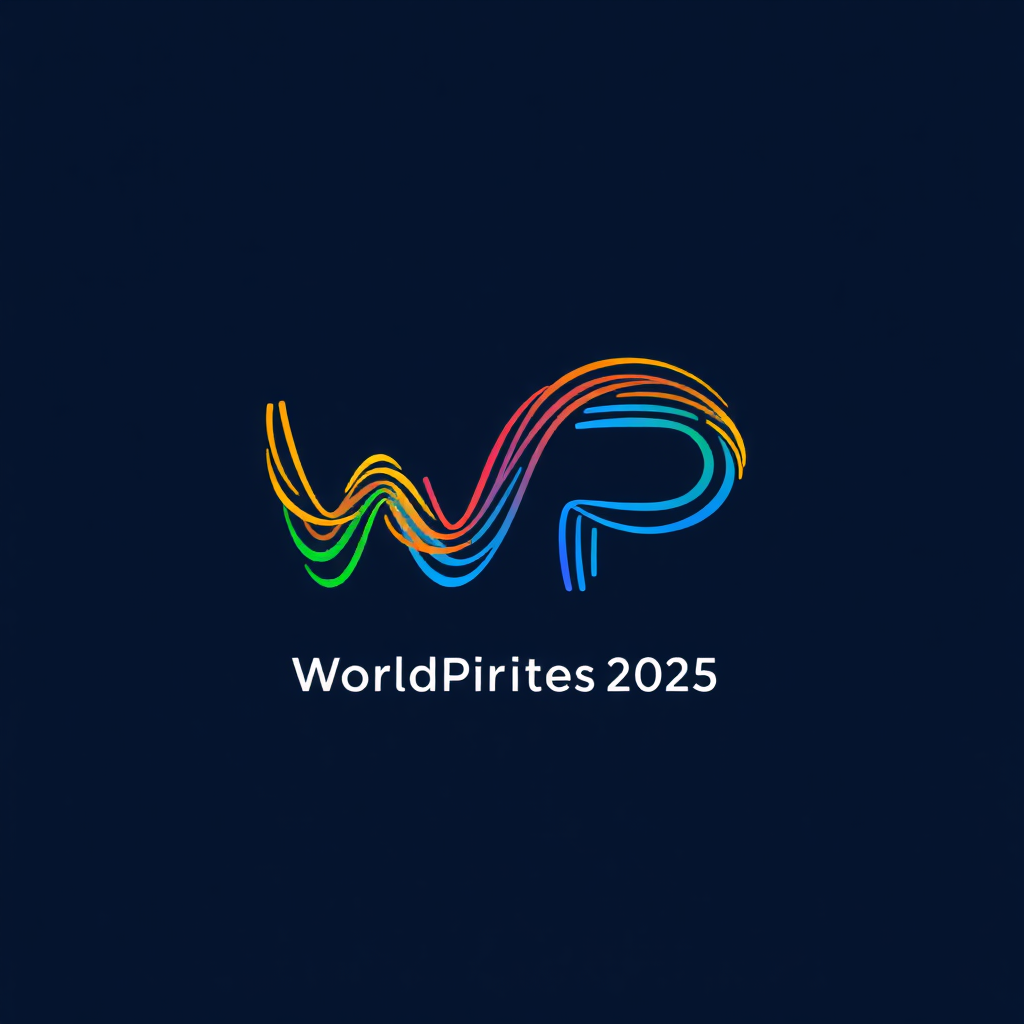 Simple Logo Idea - United Strands Mark: A minimalist logo for WorldPride 2025 where the letters 'WP' or the number '25' are formed from flowing, interconnected lines in core Pride colors. These lines subtly suggest a continuous woven pattern or an abstract global contour, directly embodying 'Evolving Connections' and a 'Dynamic Global Pride Mark'.