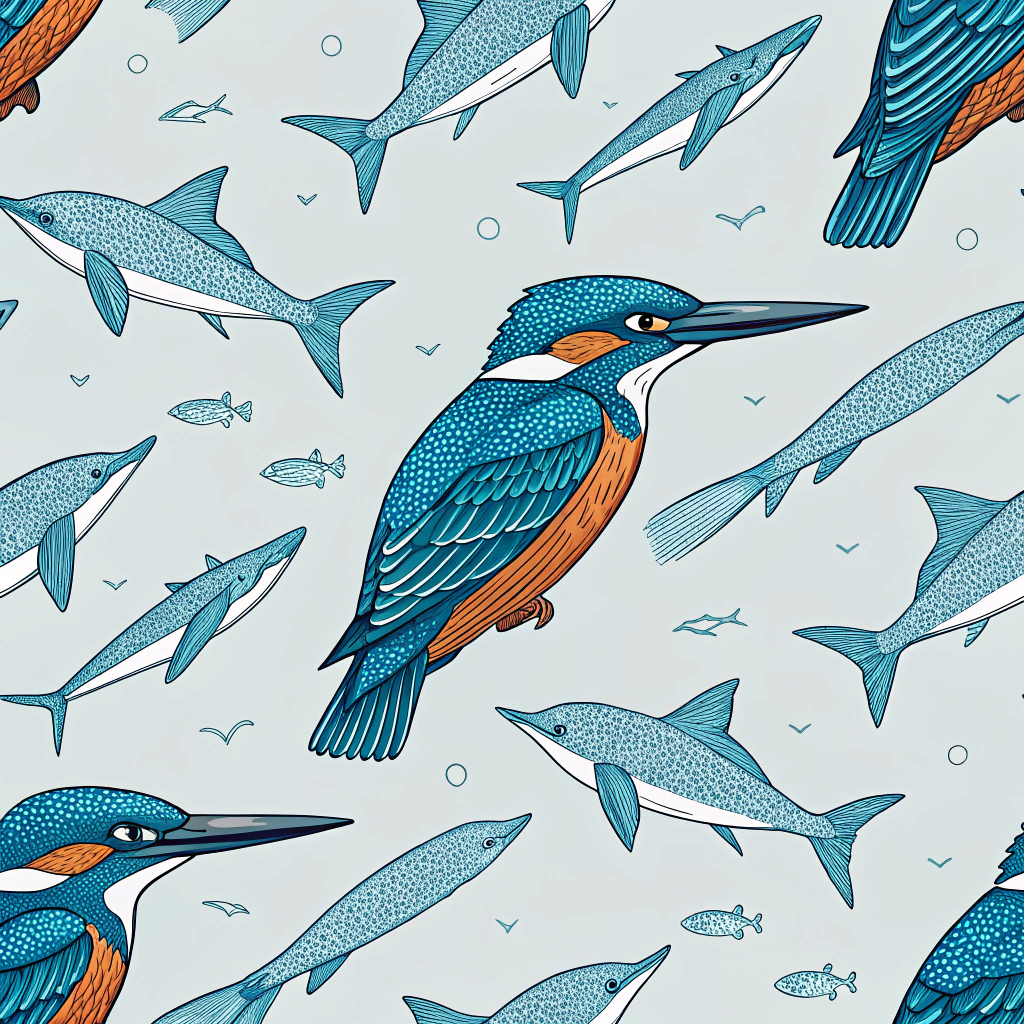 Kingfisher Aerodynamics for Surfaces: Design patterns for vehicle surfaces or wind turbine blades inspired by the Kingfisher's beak or shark skin, aiming to reduce drag and improve energy efficiency. The pattern would combine sleek aesthetics with subtle, functional textures or shapes.
