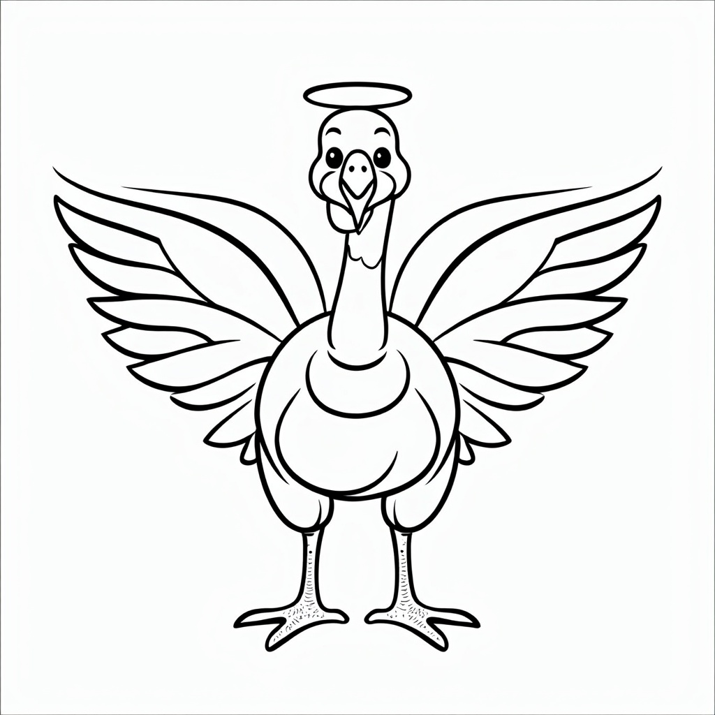 A turkey with angelic wings instead of feathers, character design with a combination of humor and creativity.