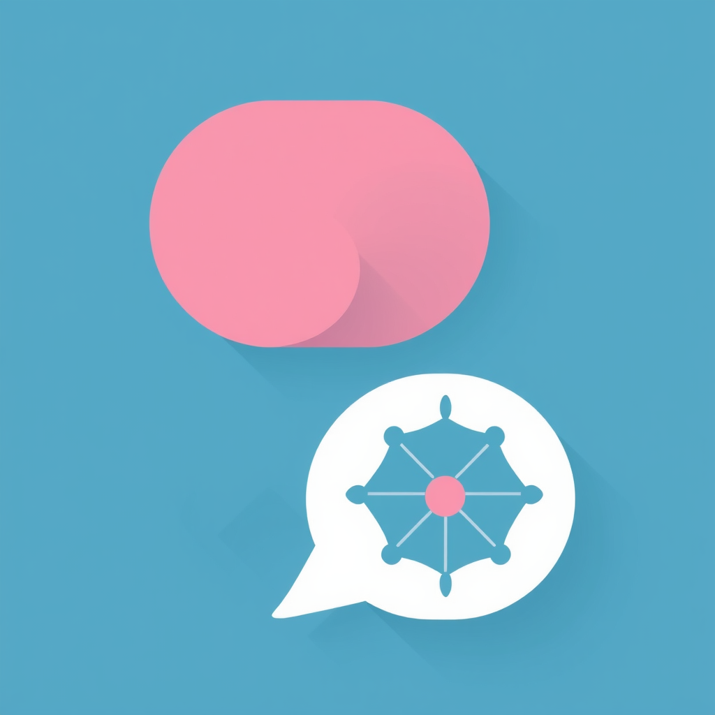 Sub-design Idea 4: 'Human-AI Dialogue Create'. An icon using two distinct but connected shapes (e.g., a smooth organic speech bubble and a geometric AI-node speech bubble) that merge or interact to form a third, new shape representing the created output.