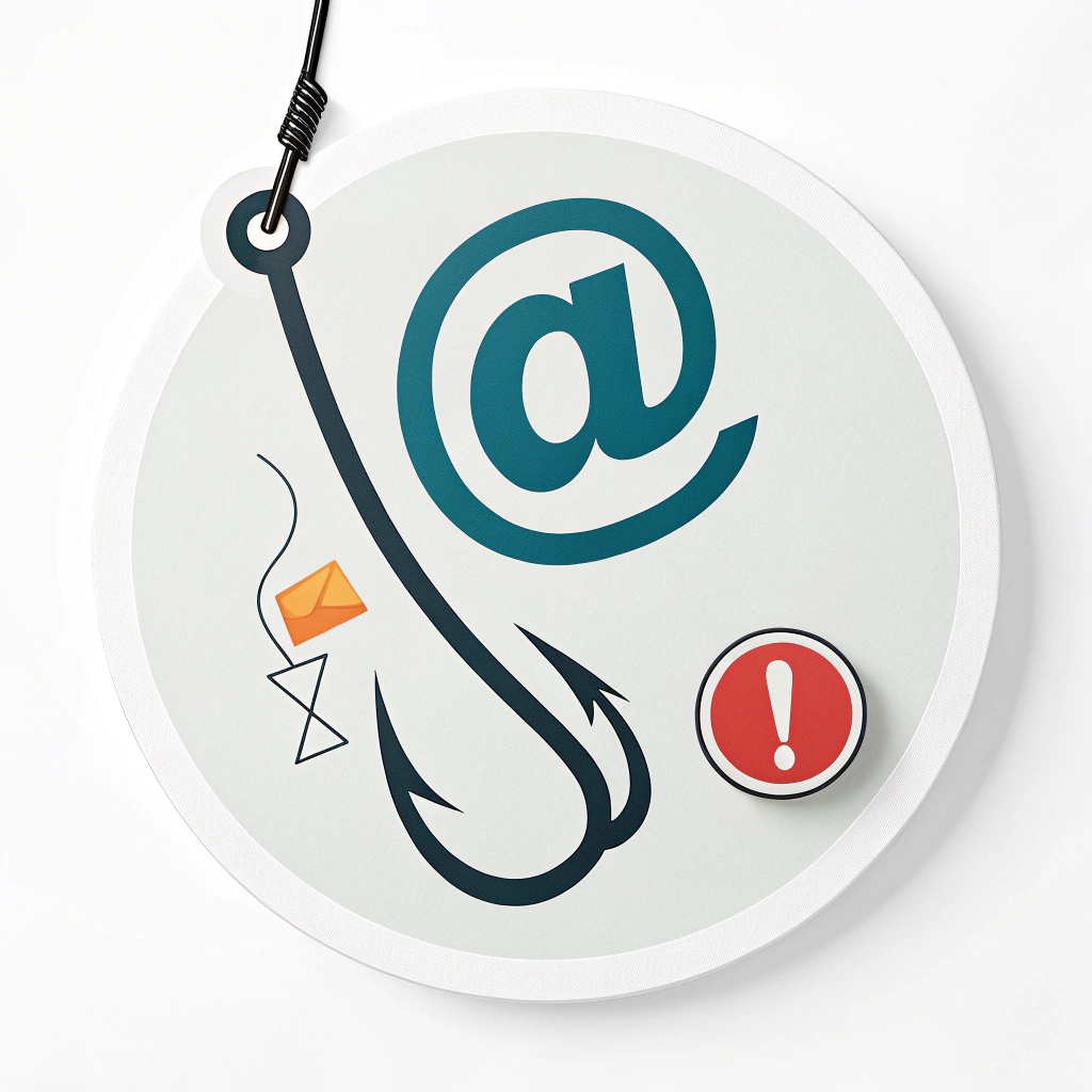 Simple Icon/Badge Idea: A minimalist and symbolic icon combining a sleek fish hook, an abstract email symbol, and a small, universally recognized alert icon (like an exclamation mark in a circle or triangle). This compact design is suitable for a small sticker, a digital badge, or as a subtle logo-like element for the campaign.