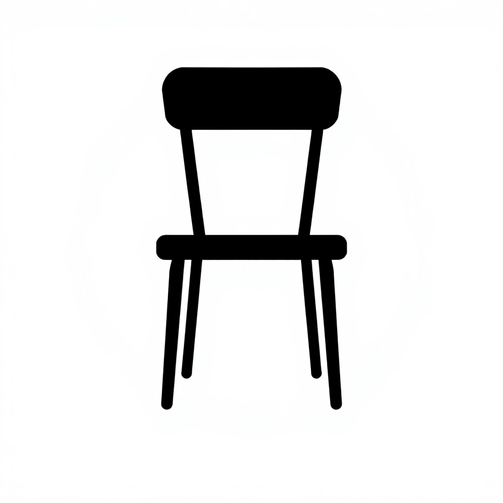 A silhouette of a chair, portraying its general outline with a dark fill. The focus would be on recognizability and clarity, making it easy to integrate into any design that needs a chair icon.