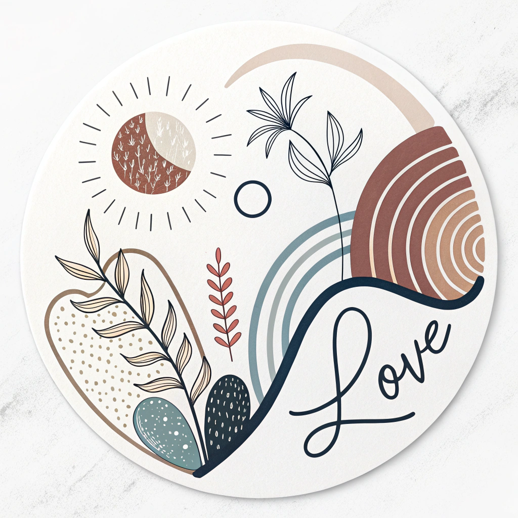 Stickers that use minimalistic, abstract forms with subtle textures and a limited color palette for a modern and understated expression of love.