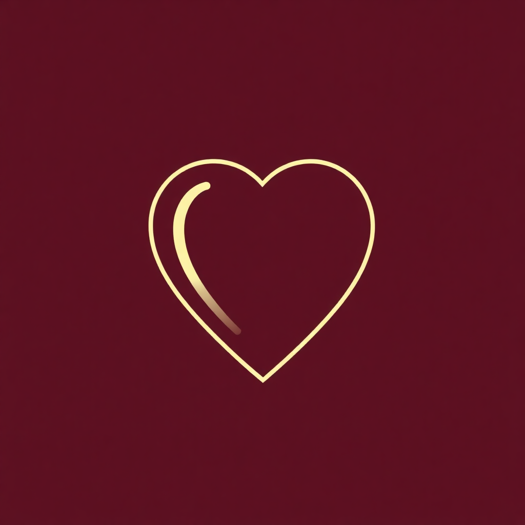 The image shows a gold heart on a maroon background, creating a striking contrast between the two colors. The heart is the focal point of the image, with its intricate details and vibrant color standing out against the deep red background.