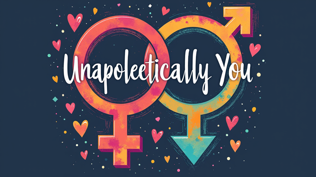 A design showcasing a collection of interconnected gender identity symbols (e.g., transgender, non-binary, genderqueer, agender) forming a unified, larger shape like a heart or an infinity symbol, with the slogan 'Unapologetically You' prominently displayed.