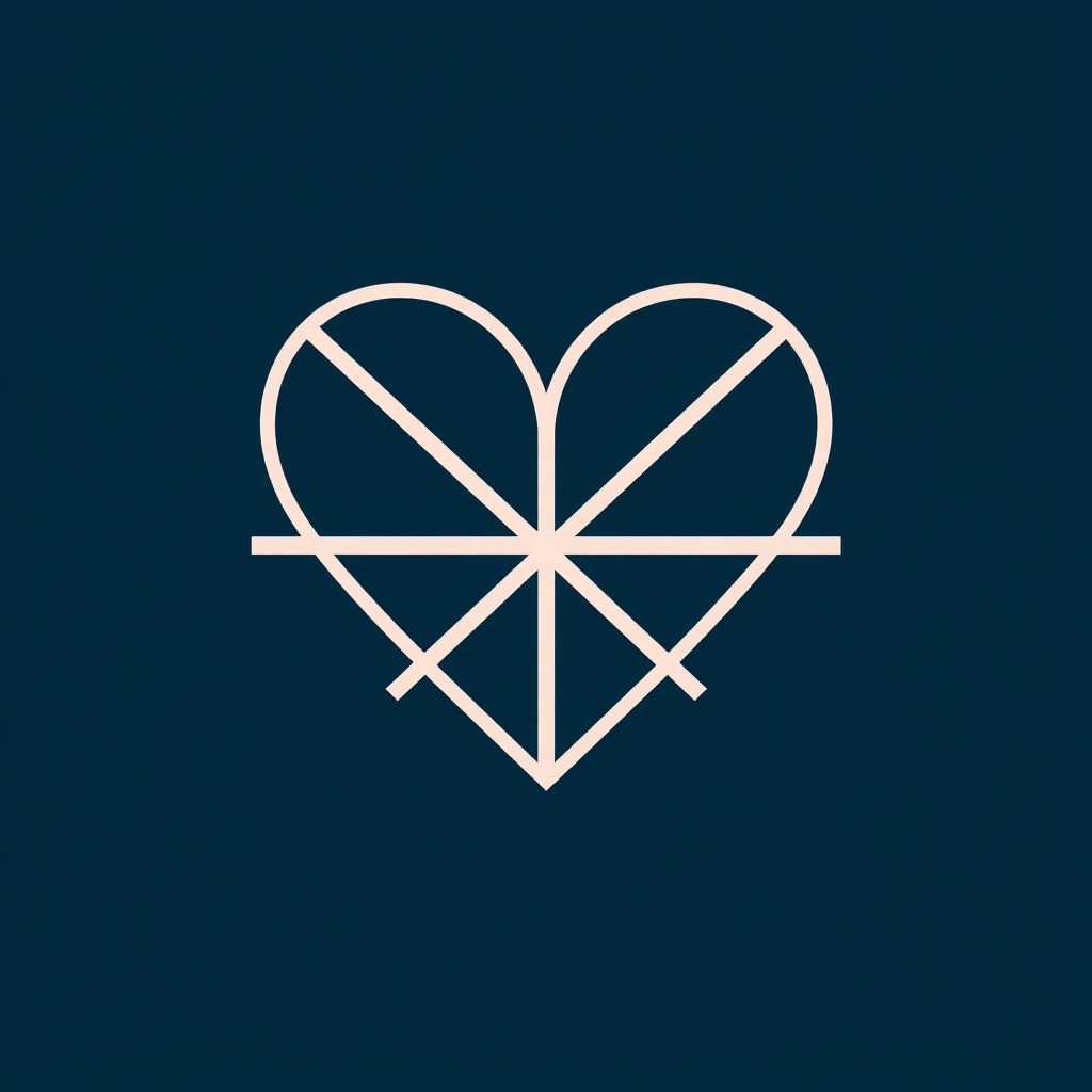 A minimalist heart formed by intersecting lines and basic shapes.