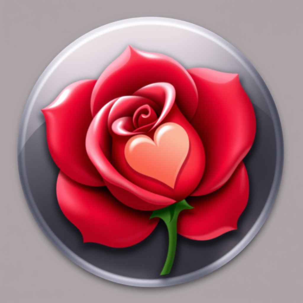 A rose icon with a single, prominent heart-shaped petal standing out from the rest.