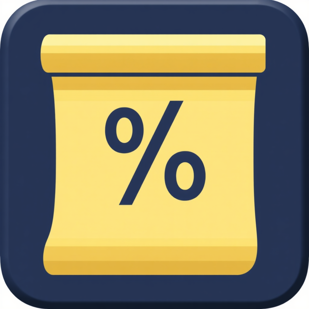 Stylized page or scroll icon (symbolizing the Tariff Schedule) with a large, central percentage (%) symbol, clearly indicating a tariff rate or tax.