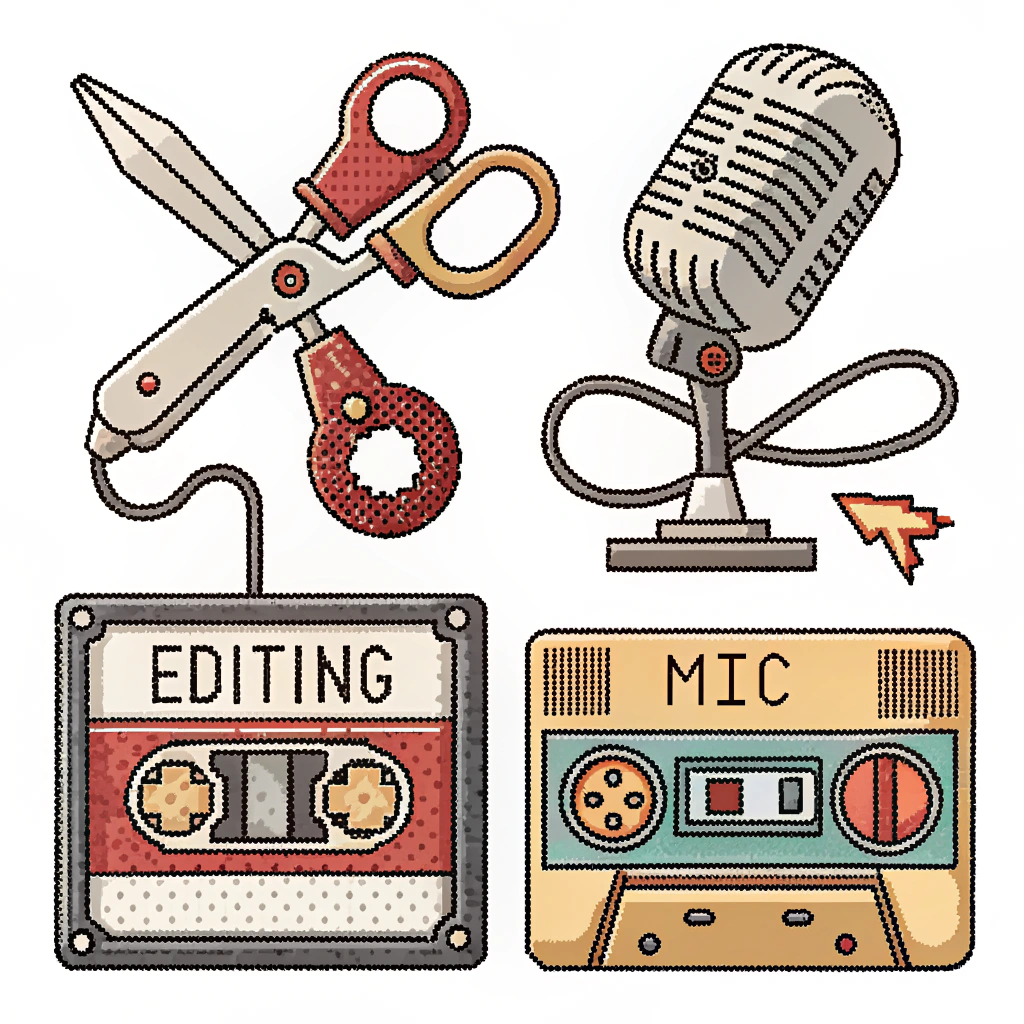Retro Pixel Art Tool Icons: Develop creator tool icons (e.g., 'Editing' scissors, 'Mic' for audio) in a nostalgic pixel art style, resonating with gaming communities and vintage tech enthusiasts.