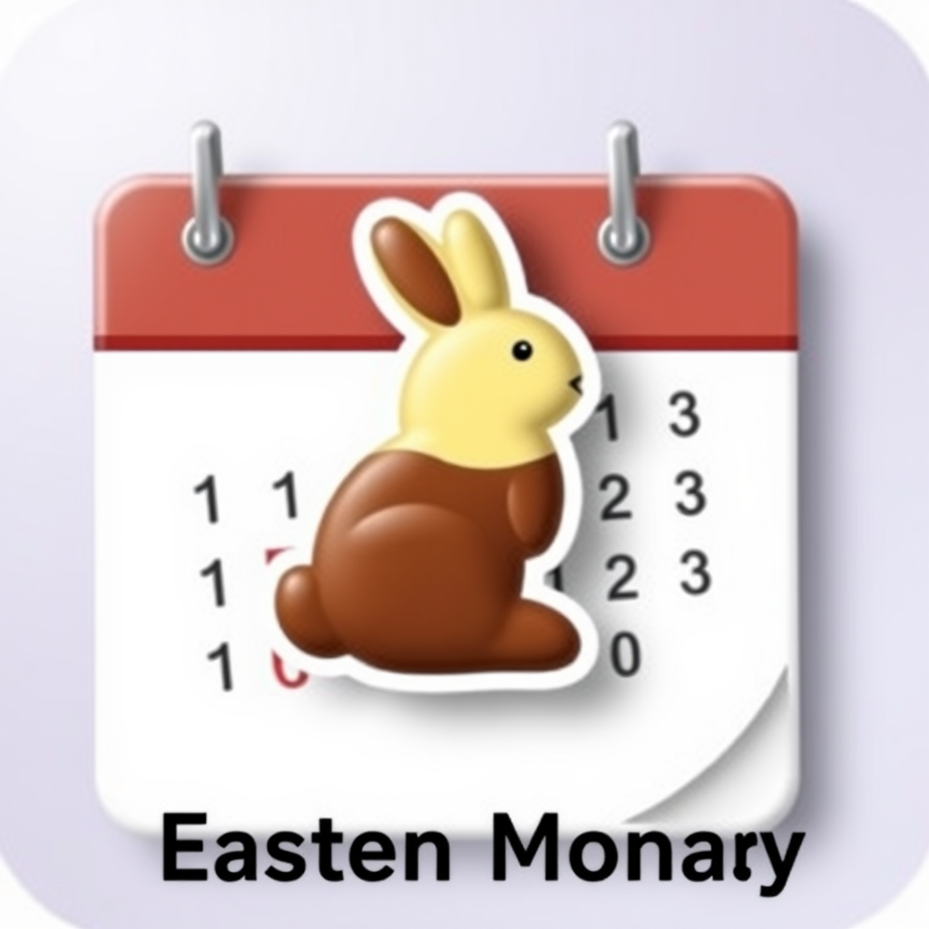 A calendar page with the date marked, overlaid with a chocolate bunny or a chick icon to signify Easter Monday.