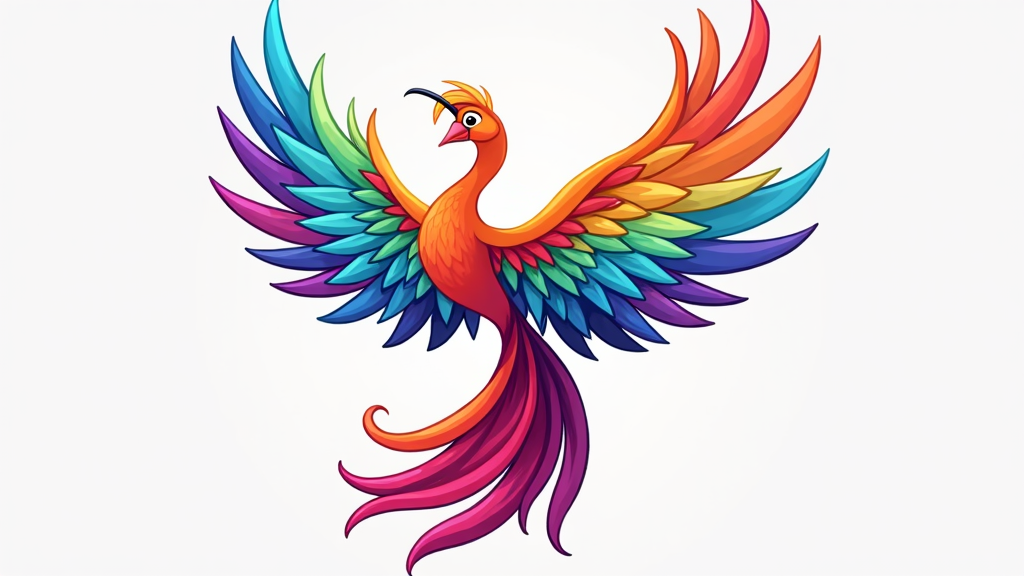 A logo featuring a stylized bird with feathers rendered in a gradient of rainbow colors, emphasizing the prismatic effect.