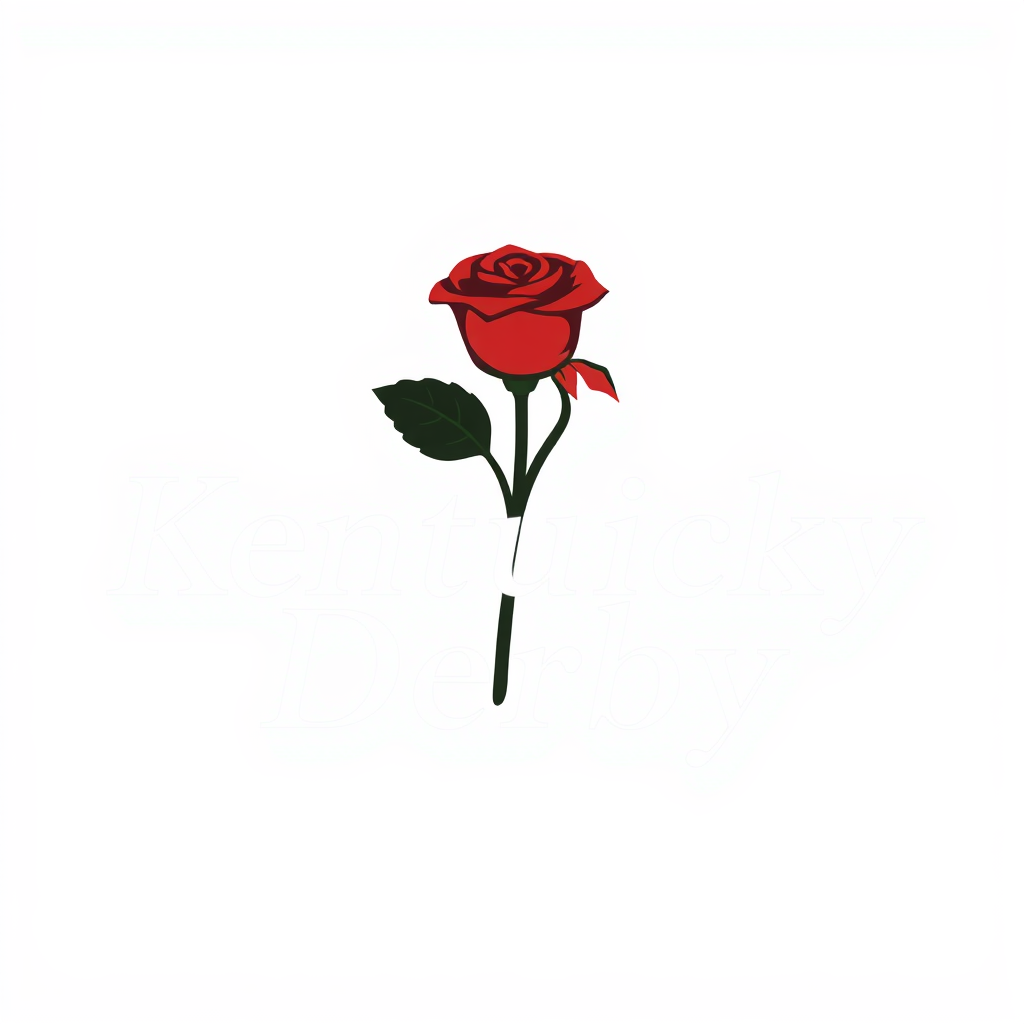 Simple Logo Idea: A clean and classic logo with a single, exquisitely detailed red rose—representing the garland's essence—positioned alongside refined, traditional 'Kentucky Derby' lettering.