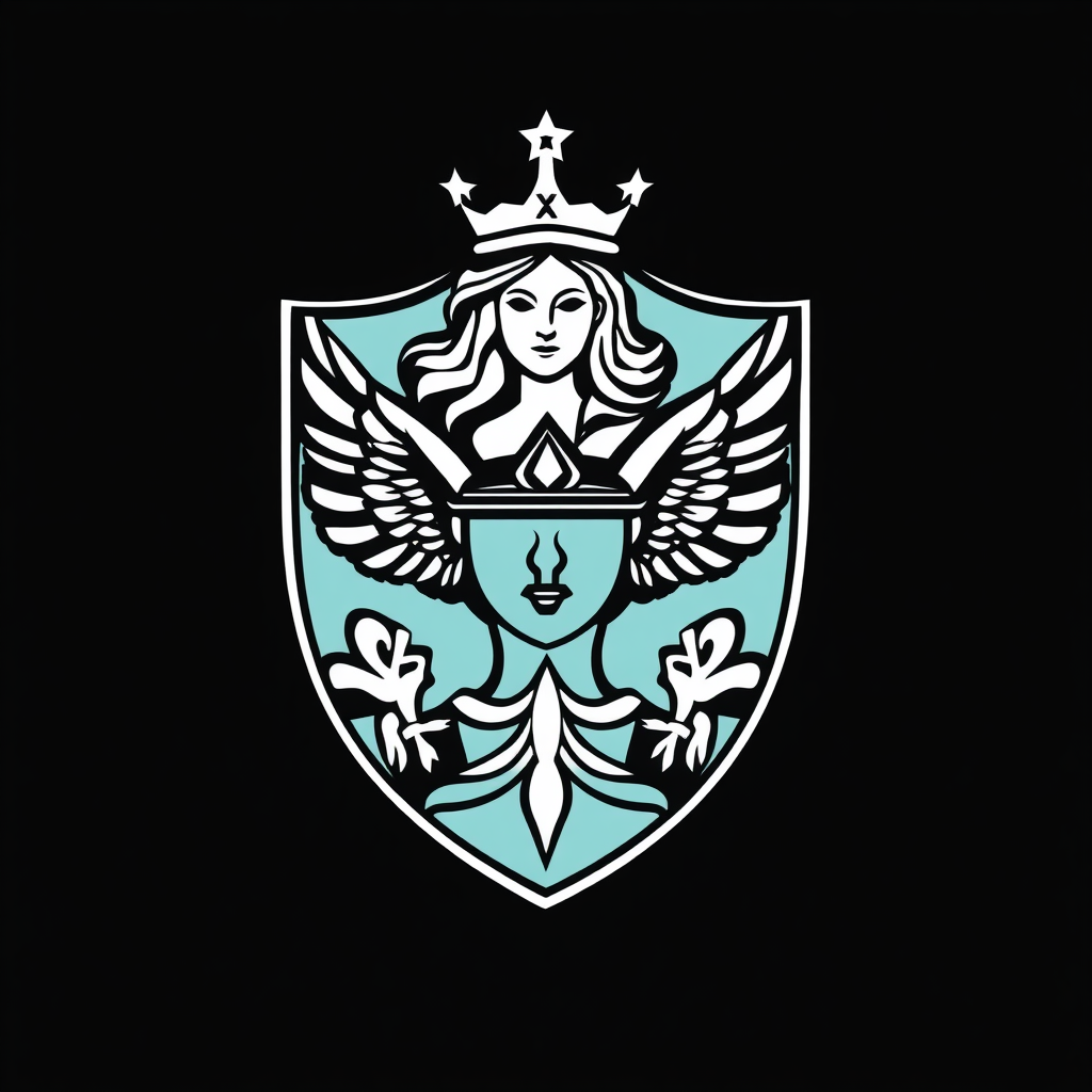 A shield or crest incorporating female-centric imagery, representing strength, protection, and the fight for women's rights.