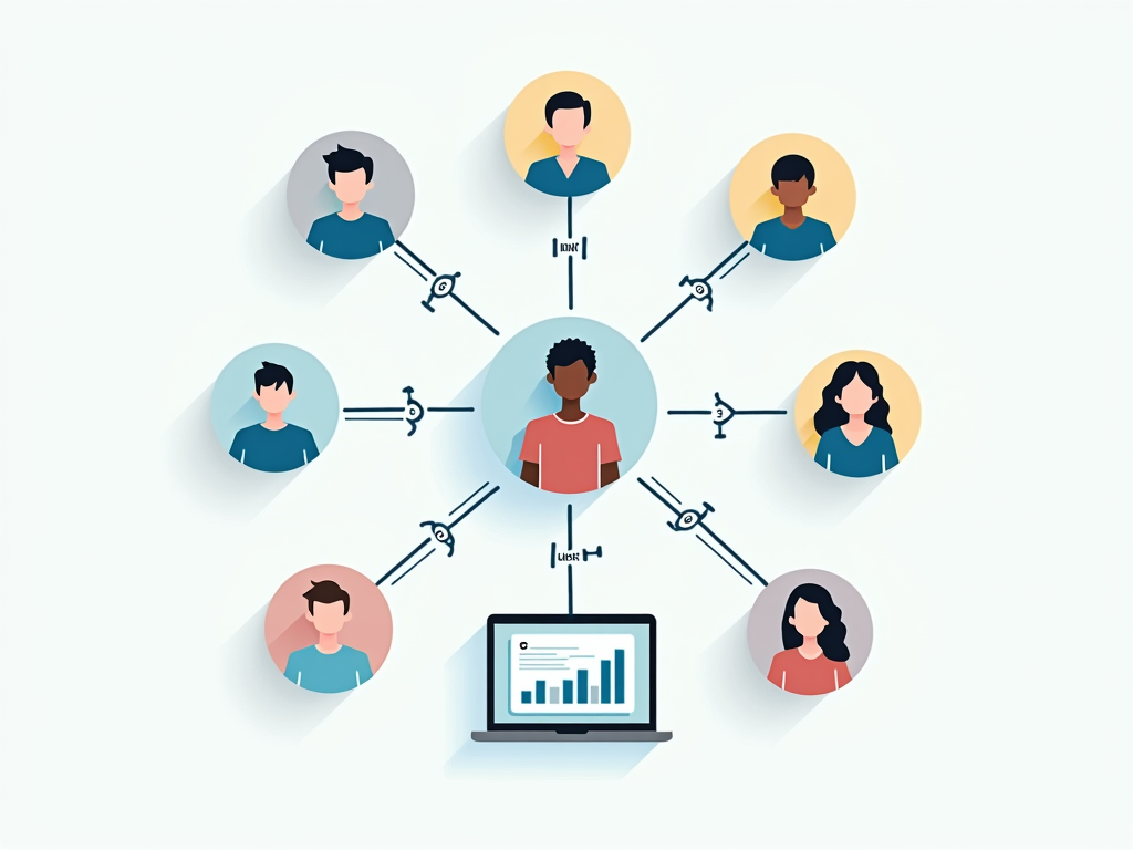 Network diagram aesthetic: Create a clean, modern design resembling a network map, where nodes represent students (some physical icons, some screen icons) and teachers, connected by lines labeled 'Sync' and 'Link'.
