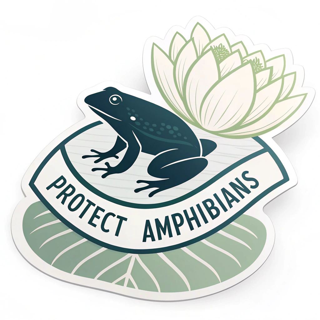 The frog silhouette enclosed within a stylized water lily pad shape, with 'Protect Amphibians' curved underneath.